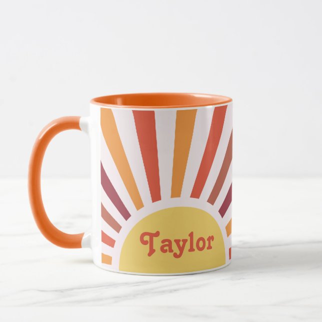 Retro Sunset Sun Rays Personalised Name Mug (Left)