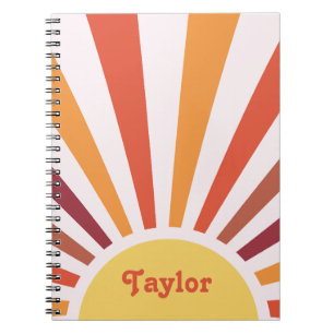 Retro Sunset Sun Rays Personalised Name Notebook