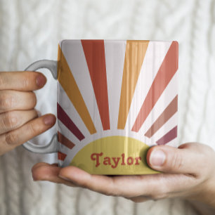 Retro Sunset Sun Rays Personalized Name Coffee Mug