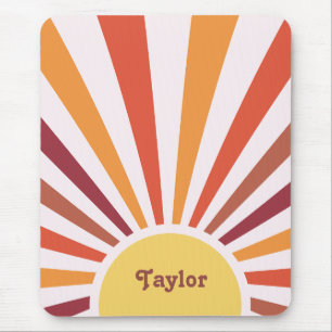 Retro Sunset Sun Rays Personalized Name Mouse Pad