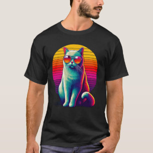 Retro Sunset Sunglasses Chartreux Carthusian Cat T-Shirt