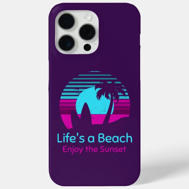 Retro Sunset Surfboard Palm Tree Life's a Beach Case-Mate iPhone Case (Back)