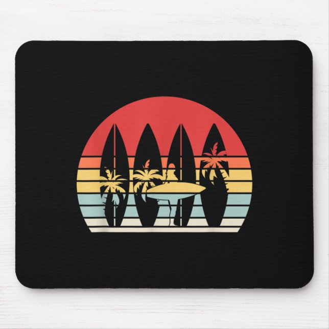 Retro Sunset Surfboard Surfing Beach Vacation Mouse Pad (Front)