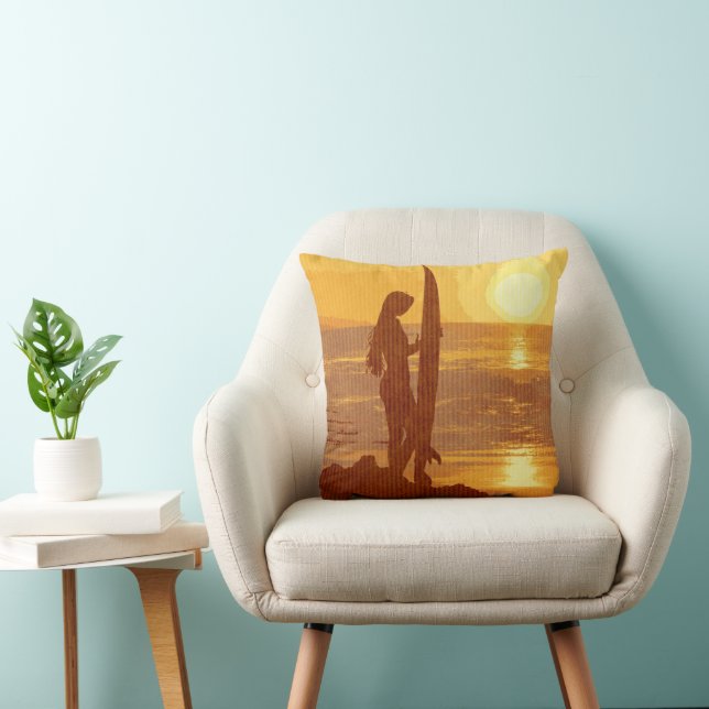 Retro Sunset Surfer Girl Cushion (Chair)