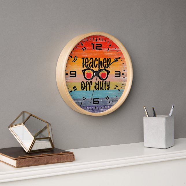 Retro Sunset Teacher Off Duty Clock (Office)