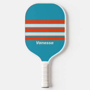 Retro Sunset Tide Rush Across Striping with Name Pickleball Paddle