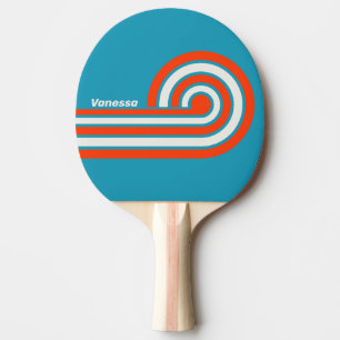 Retro Sunset Tide Rush Curl Stripes with Name Ping Pong Paddle