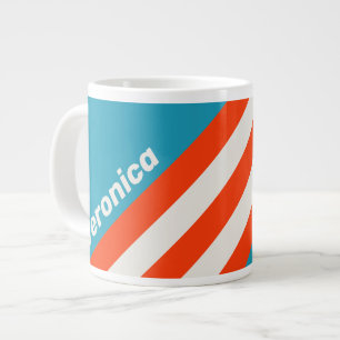 Retro Sunset Tide Rush Stripes with Name Large Coffee Mug