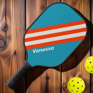 Retro Sunset Tide Rush Stripes with Name Pickleball Paddle