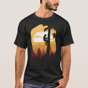 Retro Sunset Tree Climber Arborist T-Shirt