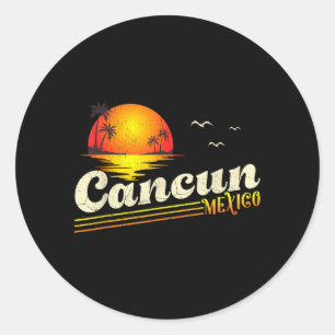 Retro Sunset Trocal Summer Vacation Cancun Beach Classic Round Sticker