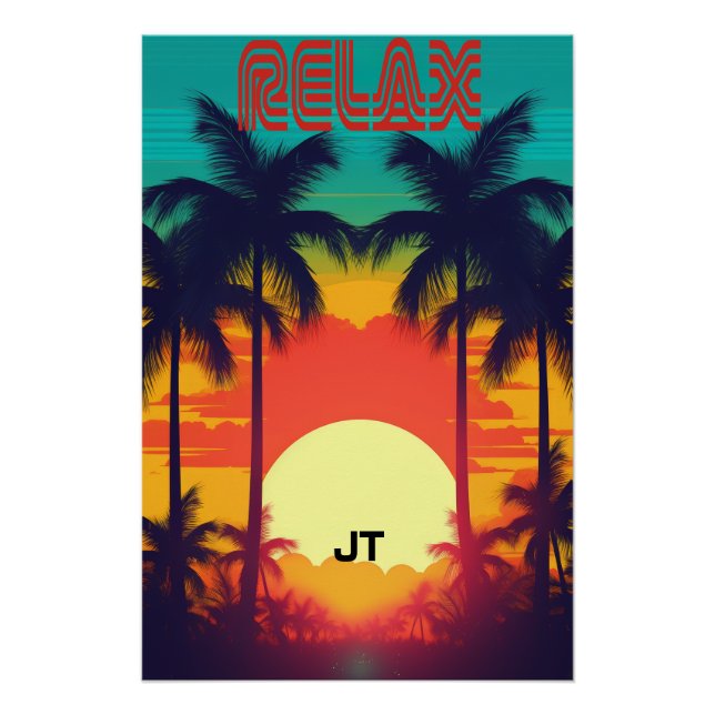 Retro Sunset Tropical 80s Style Shiny Poster (Front)