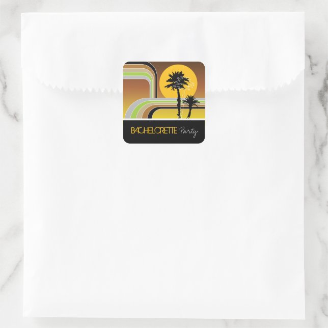 Retro Sunset Tropical Holiday Bachelorette Party Square Sticker (Bag)
