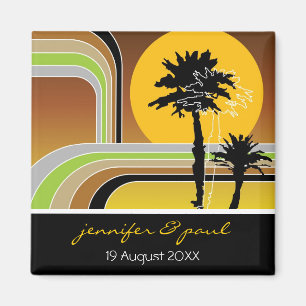 Retro Sunset Tropical Palm Trees Save The Date Magnet