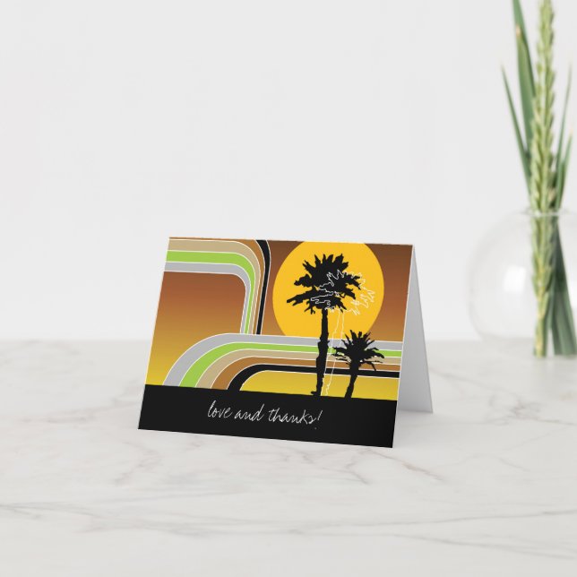 Retro Sunset Tropical Palm Trees Wedding Thank You (Front)