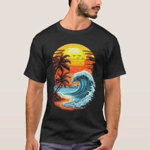 Retro Sunset Tropical Vintage Beach Palm Tree And  T-Shirt