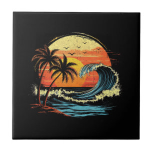 Retro Sunset Tropical Vintage Beach Palm Tree for Ceramic Tile