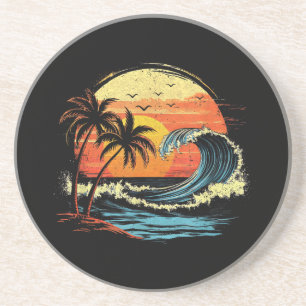 Retro Sunset Tropical Vintage Beach Palm Tree for Coaster
