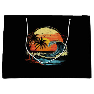 Retro Sunset Tropical Vintage Beach Palm Tree for Large Gift Bag