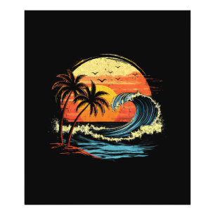 Retro Sunset Tropical Vintage Beach Palm Tree for  Photo Print