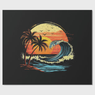 Retro Sunset Tropical Vintage Beach Palm Tree for Wrapping Paper