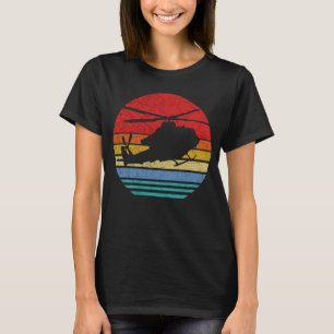 Retro Sunset UH 1 Huey Helicopter Silhouette Vinta T-Shirt