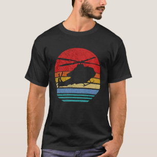 Retro Sunset UH 1 Huey Helicopter Silhouette Vinta T-Shirt