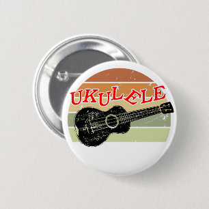Retro Sunset Ukulele Distressed Drawing 6 Cm Round Badge