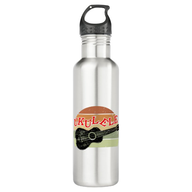 Retro Sunset Ukulele Distressed Drawing 710 Ml Water Bottle (Front)