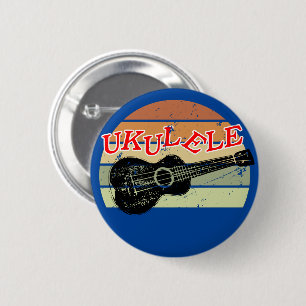 Retro Sunset Ukulele Distressed Drawing Blue 6 Cm Round Badge