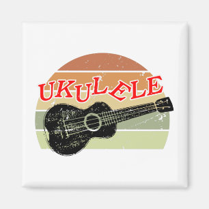 Retro Sunset Ukulele Distressed Drawing Magnet