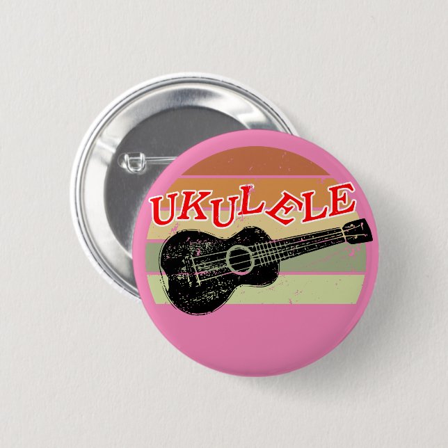 Retro Sunset Ukulele Distressed Drawing Pink 6 Cm Round Badge (Front & Back)