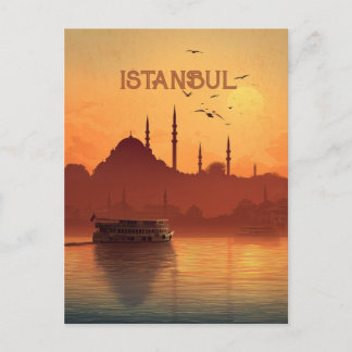 Retro Sunset View Istanbul Turkiye Travel Postcard