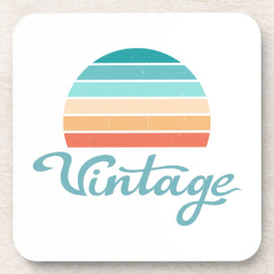 Retro Sunset+Vintage Script Distressed Coaster