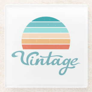Retro Sunset+Vintage Script Distressed Glass Coaster