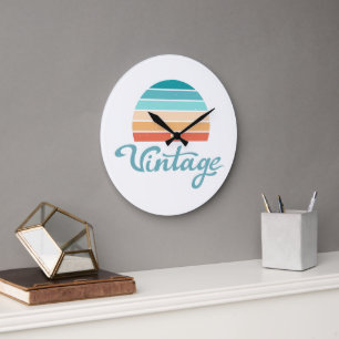 Retro Sunset+Vintage Script Distressed Large Clock