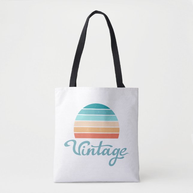 Retro Sunset+Vintage Script Distressed Tote Bag (Front)