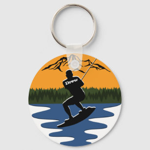 Retro Sunset Wakeboard Water Skiing Name Key Ring
