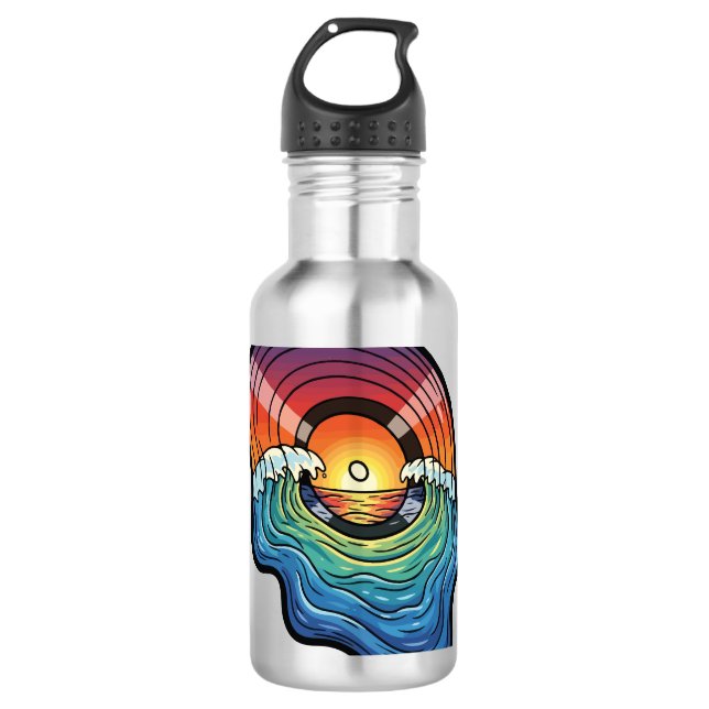Retro Sunset Wave Vinyl Aesthetic 710 Ml Water Bottle (Front)