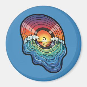 Retro Sunset Wave Vinyl Aesthetic Magnet