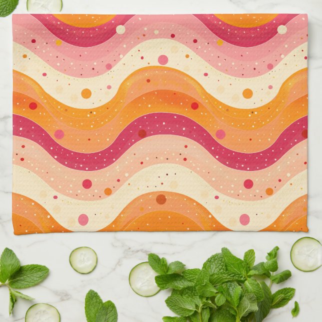 Retro Sunset Waves Kitchen Towel (Folded)