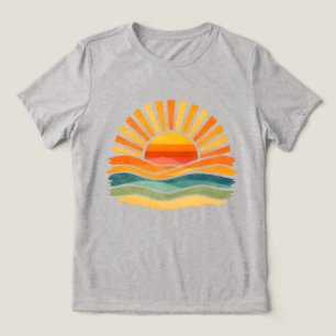 Retro Sunset Waves Women’s Minimalist T‑Shirt Tri-Blend Shirt