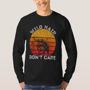 Retro Sunset Wild Hair Don't Care Scottish Highlan T-Shirt