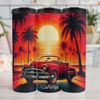 Retro Sunset with Classic Convertible Thermal Tumbler