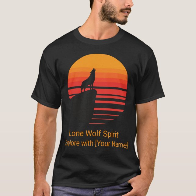 Retro Sunset Wolf Howling Personalized T-Shirt (Front)