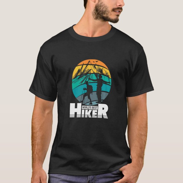 Retro Sunset Worlds Best Hiker Mountain Outdoor Hi T-Shirt (Front)