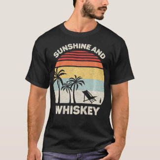 Retro Sunshine and Whiskey Beach Funny Summer Vin T-Shirt