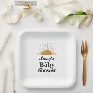 Retro Sunshine Baby Shower Paper Plate