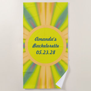 Retro Sunshine Bachelorette Party Blue Yellow  Beach Towel