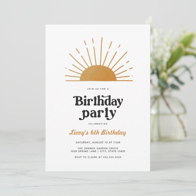 Retro Sunshine Birthday Invitation (Standing Front)